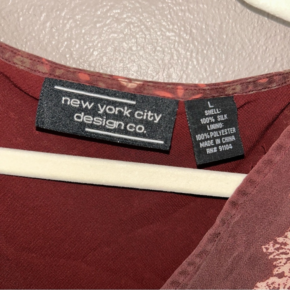 New York & Company VTG Burgundy silk boho whismigoth paisley Floral Blouse - Picture 3 of 4